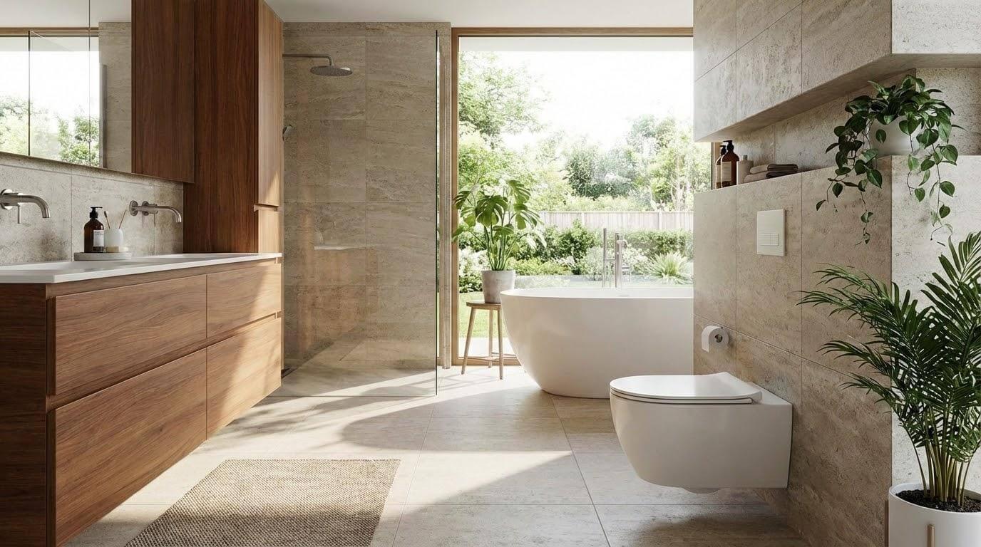 Bathroom with toilet, sink, and tub