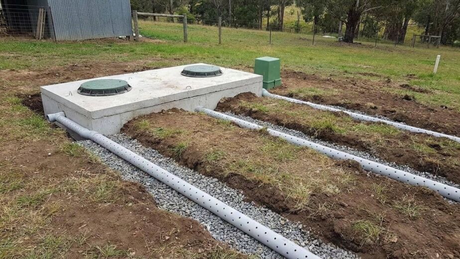 Concrete bench in a field